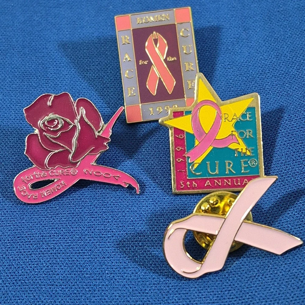 Breast Cancer Pink Ribbon Susan Komen Race for the Cure Lapel Hat Pins Lot of 8